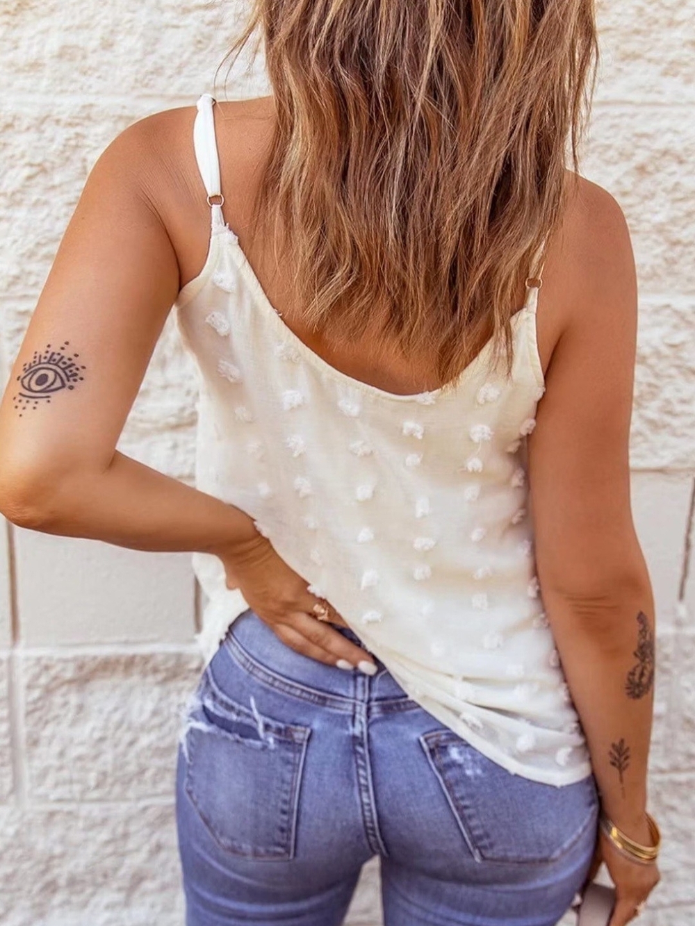 White V Neck Button Front Sleeveless Top - Picture 3 of 11